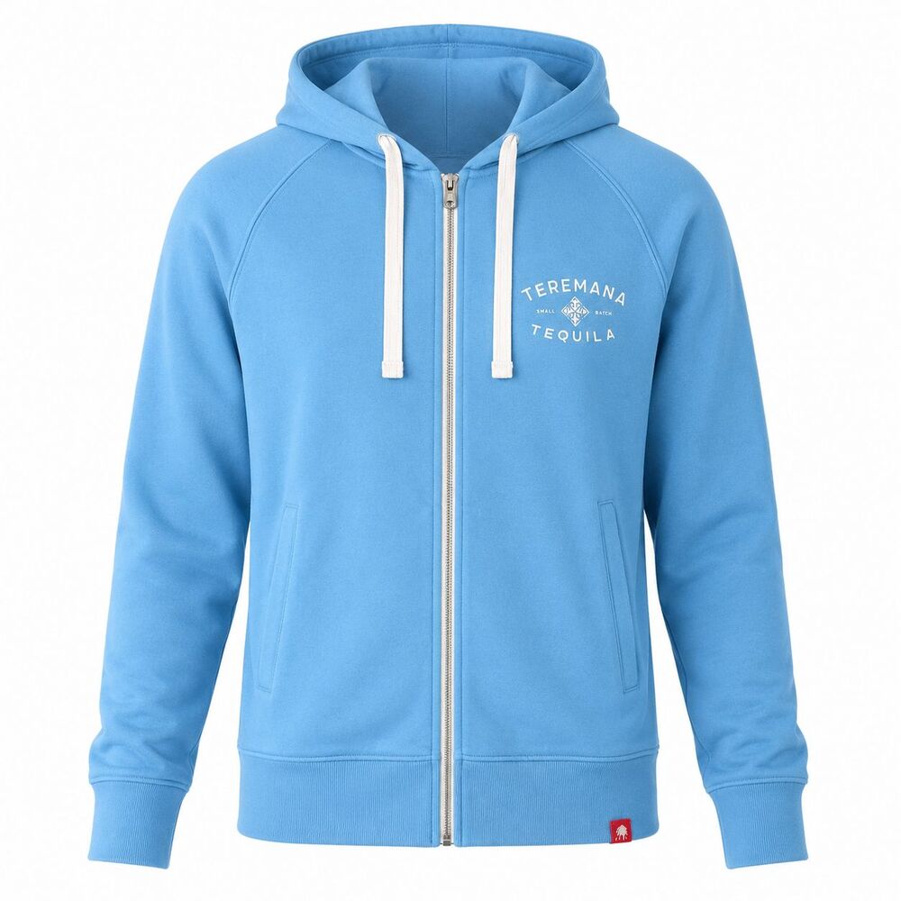 Blue Zip Up Hoodie Men's Medium Lightweight Sweatshirt Full Zip Tequila